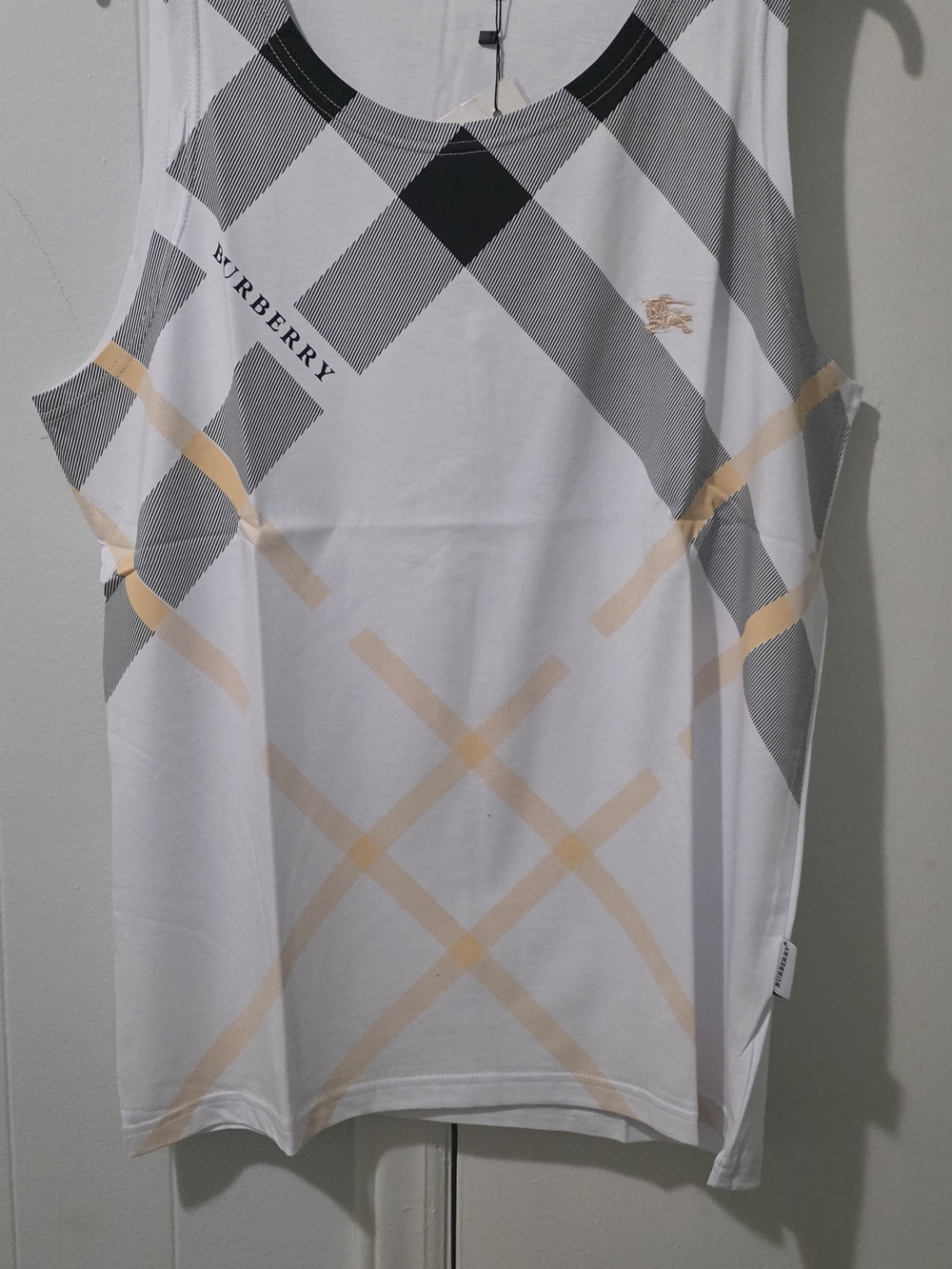 Burberry White Tank Top with Black and Beige Check